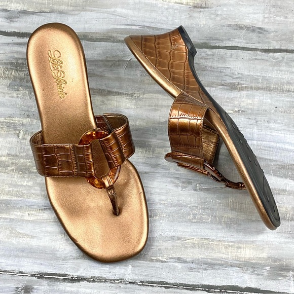 Life Stride “Fabulous” Bronze Wedge Thong Sandal Low Wedge Heel Comfort Croc 7M - Picture 4 of 16